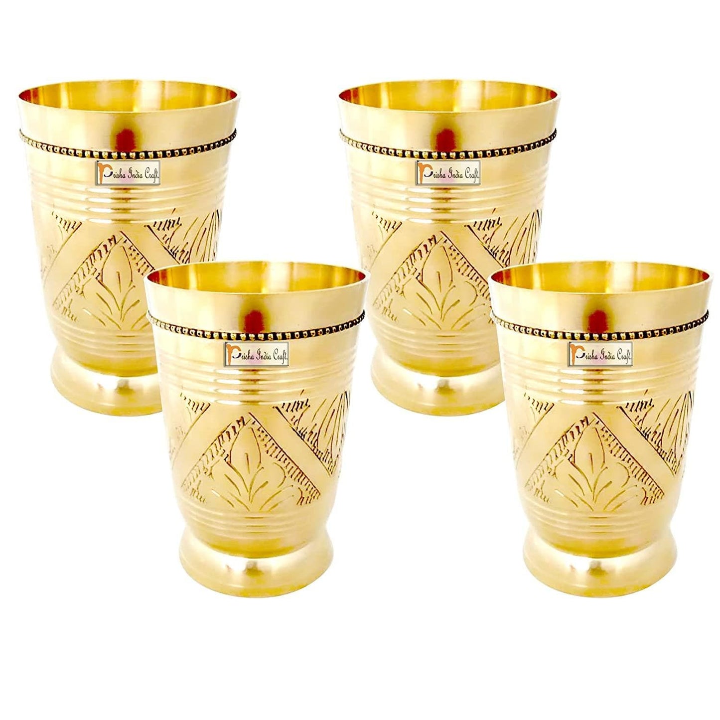 Pure brass mughlai style embossed design glass tumbler (set of 4x250ml) | PRISHA INDIA CRAFT - halfpeapp