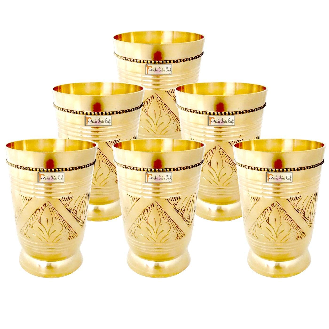 Pure brass mughlai style embossed design glass tumbler (set of 6x250ml) | PRISHA INDIA CRAFT - halfpeapp