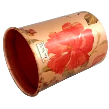 Pure copper digital printed flower design glass tumbler (300ml) | PRISHA INDIA CRAFT - halfpeapp