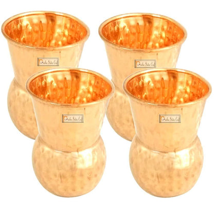 Pure copper muglai matka glass tumbler hammered design (set of 4x375ml) | PRISHA INDIA CRAFT - halfpeapp