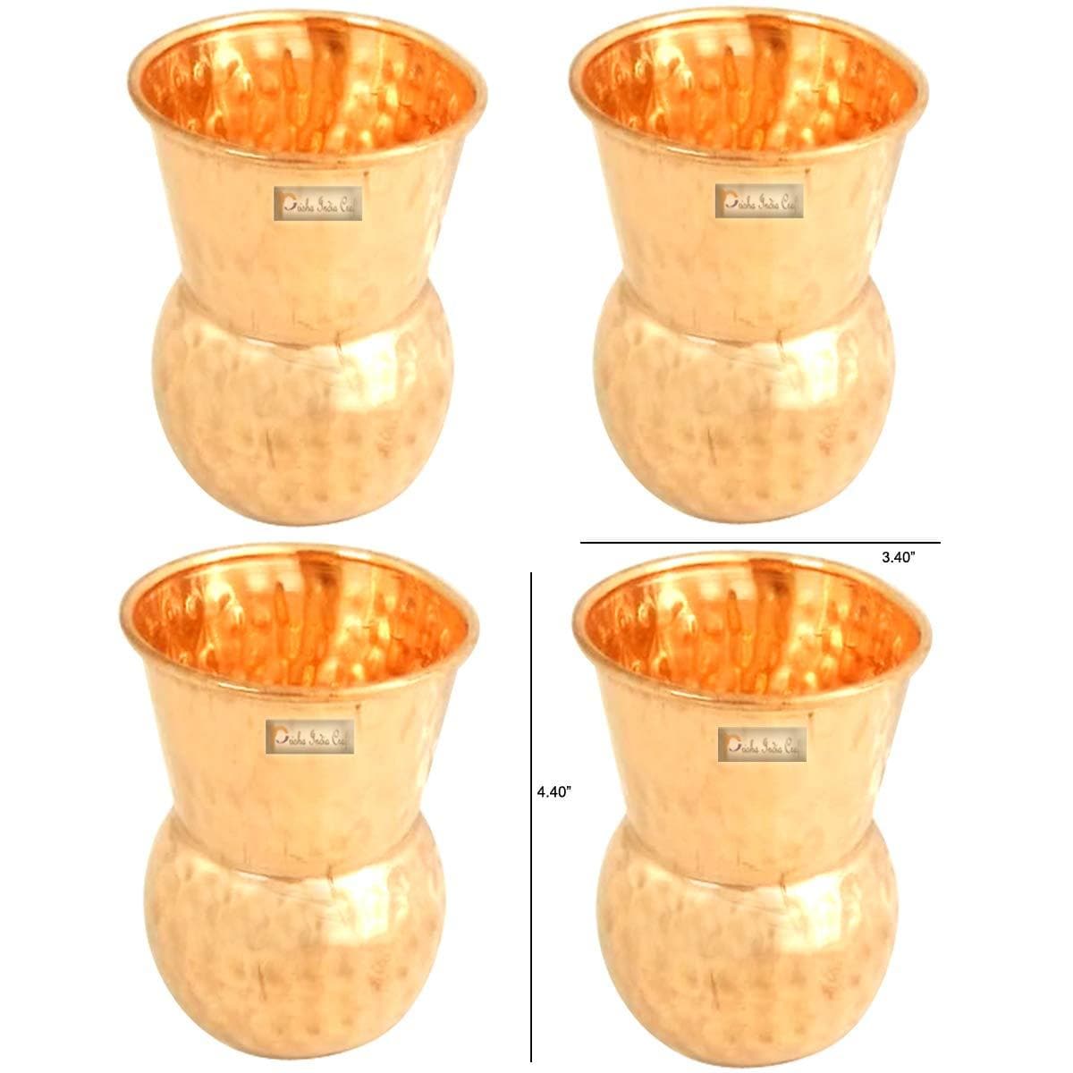 Pure copper muglai matka glass tumbler hammered design (set of 4x375ml) | PRISHA INDIA CRAFT - halfpeapp