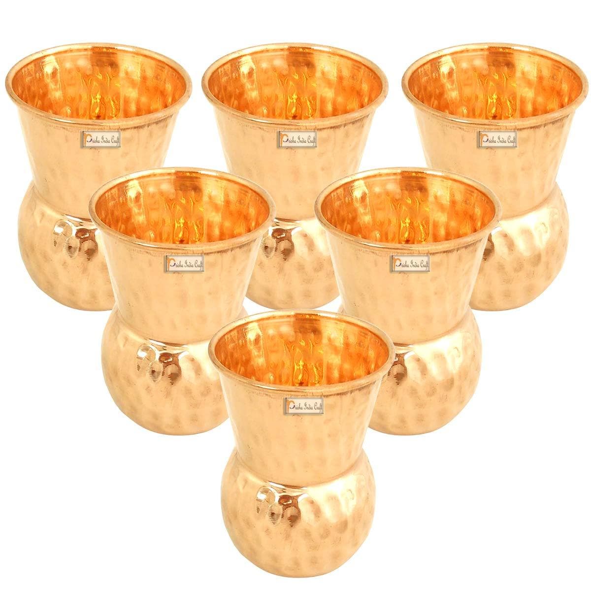 Pure copper muglai matka glass tumbler hammered design (set of 6x375ml) | PRISHA INDIA CRAFT - halfpeapp