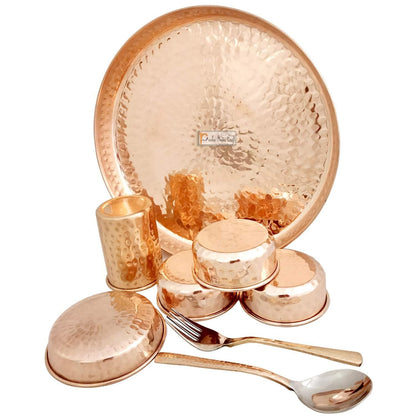 Pure copper thali set of plate, bowl, spoon, fork, glass (12inch) | PRISHA INDIA CRAFT - halfpeapp