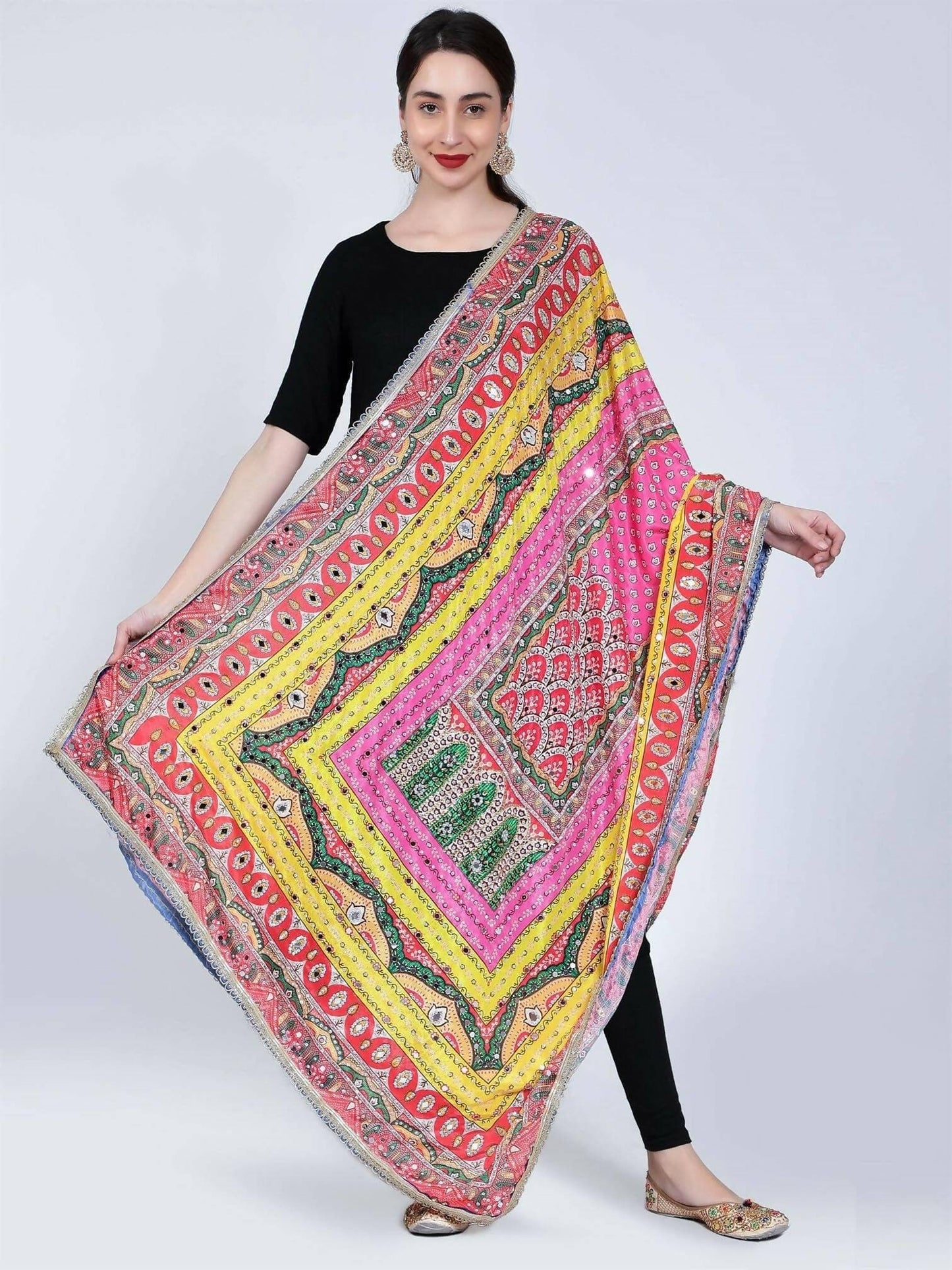 Chiffon Pakistani Dupatta with Mirror Work (Digital Print ) - HalfPe