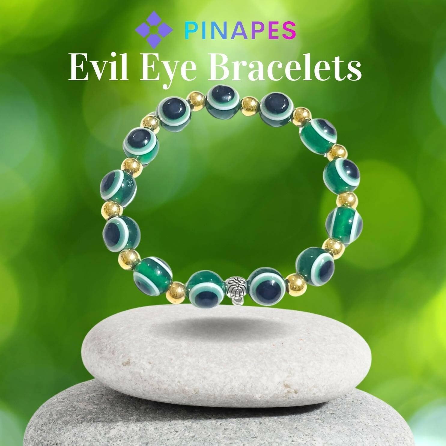 Pinapes Stylish Evil Eye Bracelet (Dark green, pack of 2) - HalfPe