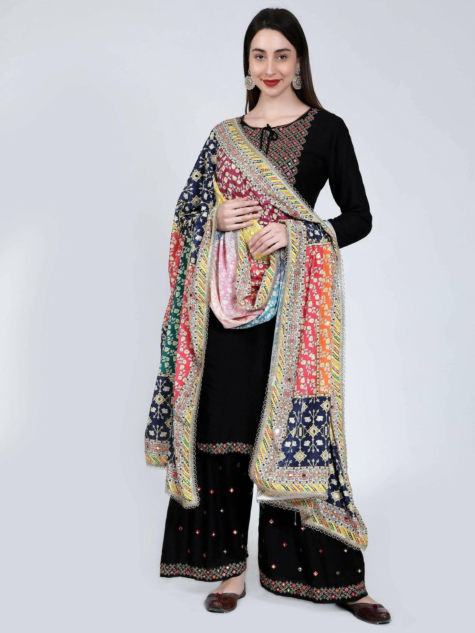 Chiffon Digital Print Pakistani Dupatta with Mirror Work (multi-color) - HalfPe