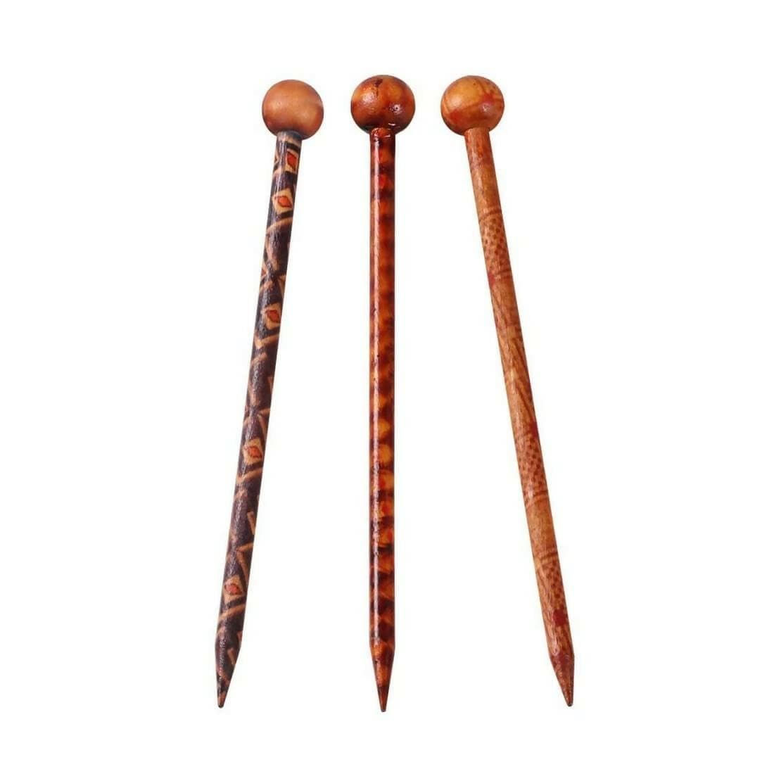 SENECIO 3Pc Pack Ethnic Retro Printed Hair Stick Set For Juda & Bun Pin Set - HalfPe