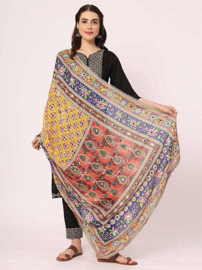 Chiffon Digital Print Pakistani Dupatta with Mirror Work(multi-colored design) - HalfPe