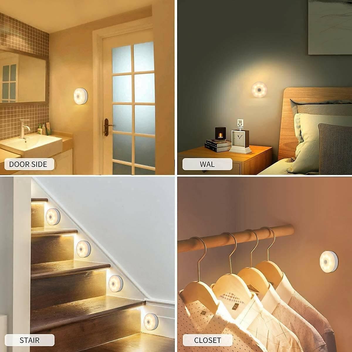 Wireless Intelligent Body Motion Sensor LED Night Light USB Rechargeable for Hallway, Wardrobe, Bedroom ( Works in Dark/Night, 3 pcs set) - HalfPe