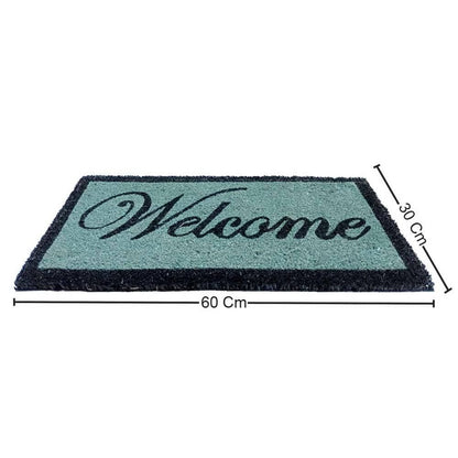 Mats Avenue Coir Door Mat 30x60 cm Hand Printed Pattern Black and Green Welcome for All Floor and Entrance (Set of 2) - HalfPe