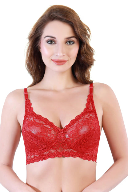 Lace Non Padded Full Coverage Bra & Panty Set (PINK) - HalfPe