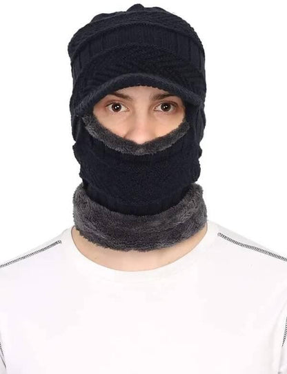 Woven Blue Unisex Acrylic Woolen Balaclava, Beanie/Skull Cap For Men - HalfPe