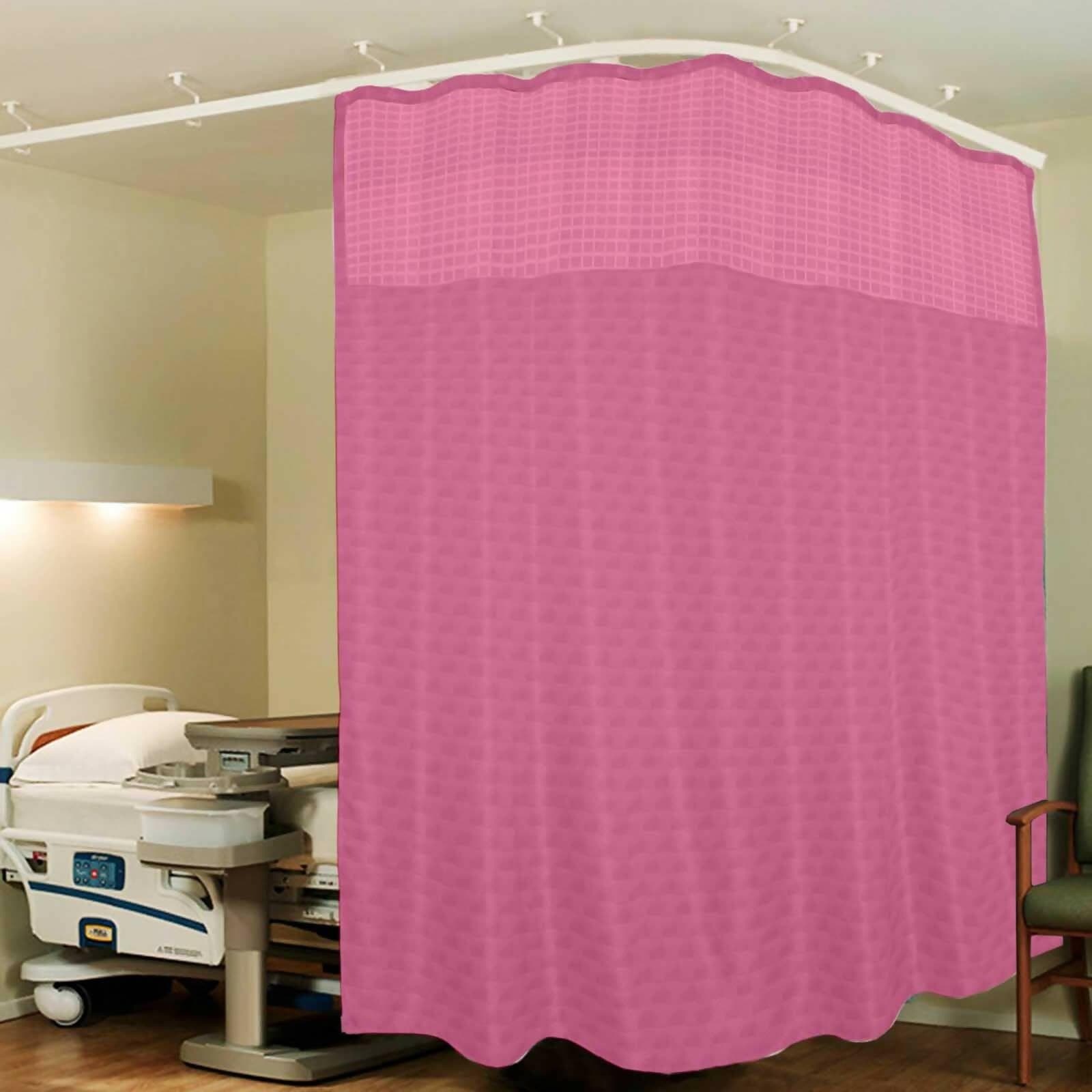 Hospital Partition Curtains, Clinic Curtains Size 10 FT W x 7 ft H, Channel Curtains with Net Fabric, 100% polyester 20 Rustfree Metal Eyelets 20 Plastic Hook, Pink, Box Design (10x7 FT, Pk of 1) - HalfPe