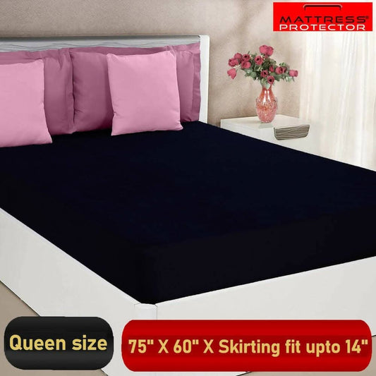 Mattress protector dark blue waterproof cover for queen size bed (75 x 60 inch) - HalfPe