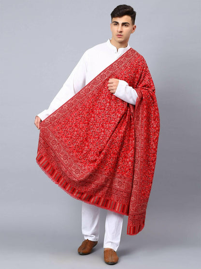 Red Pure Wool Kani Multiweave Shawl - HalfPe