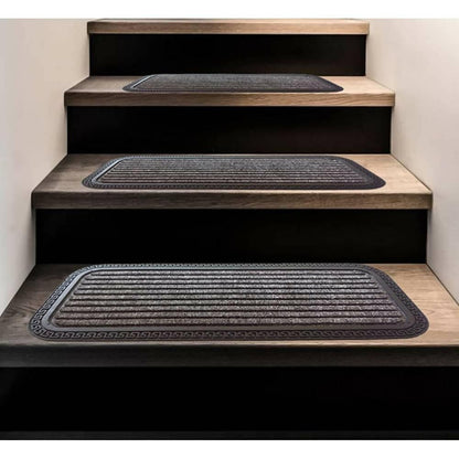 Mats Avenue Polypropylene Made Rubber Backed Molded Pattern Step and Stair Mat Four Color Combination 25x60 cm (Set of 4) - HalfPe