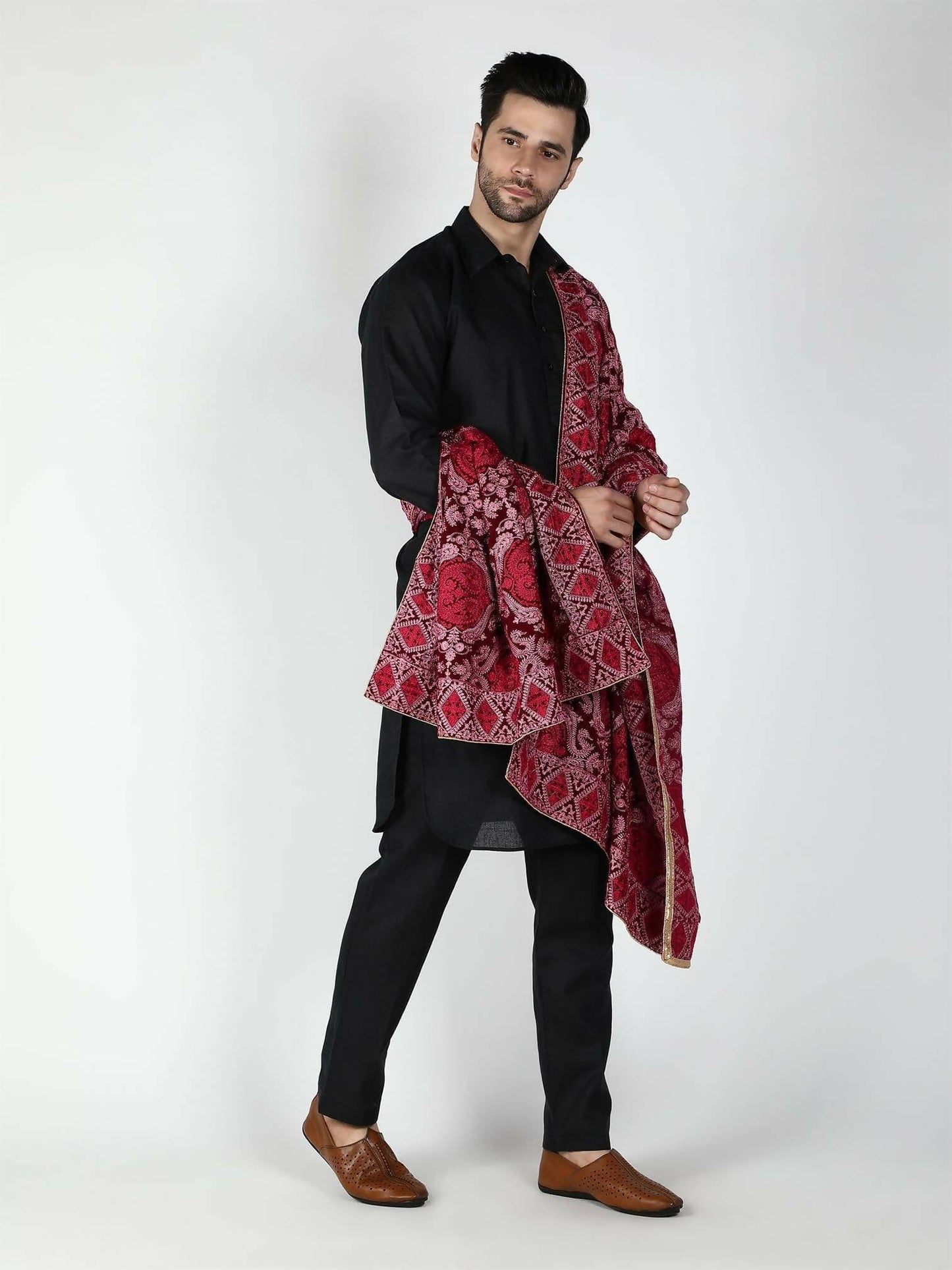 Moda Chales Men's Velvet Shawl (Maroon, Pink ,Red) - HalfPe