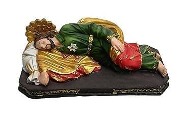 KariGhar Resin Sleeping St Joseph Statue Catholic Idol for Home Altar, Prayer Room, Gifting and Decoration, Multicolor (3 Inch) - HalfPe