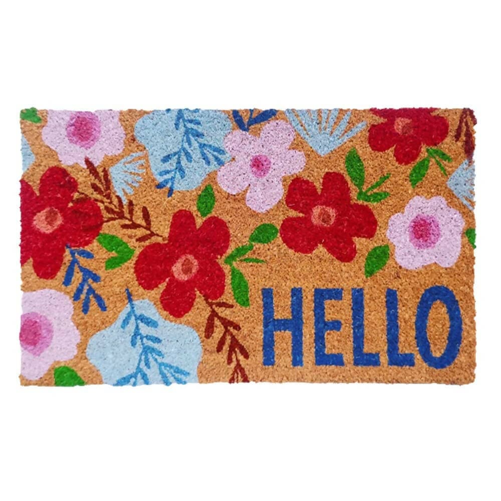 Mats Avenue Christmas Hello Coir Doormat with Non-Slip Rubber Backing for Indoor, Bath Rug - Multicolor Printed Xmas Themed Rug 45x 75 - HalfPe