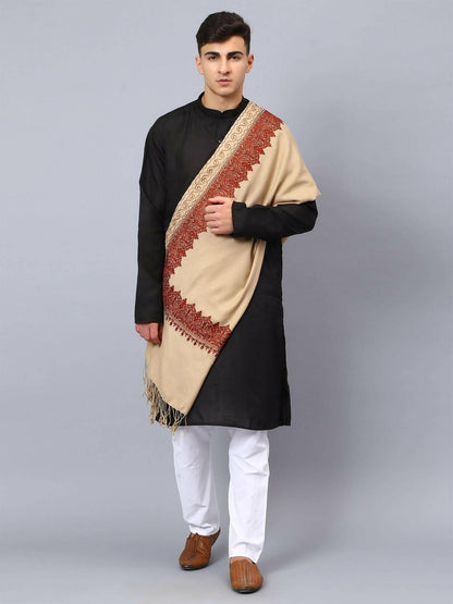 Light Brown Base and Dark Brown Embroidered Stole - HalfPe