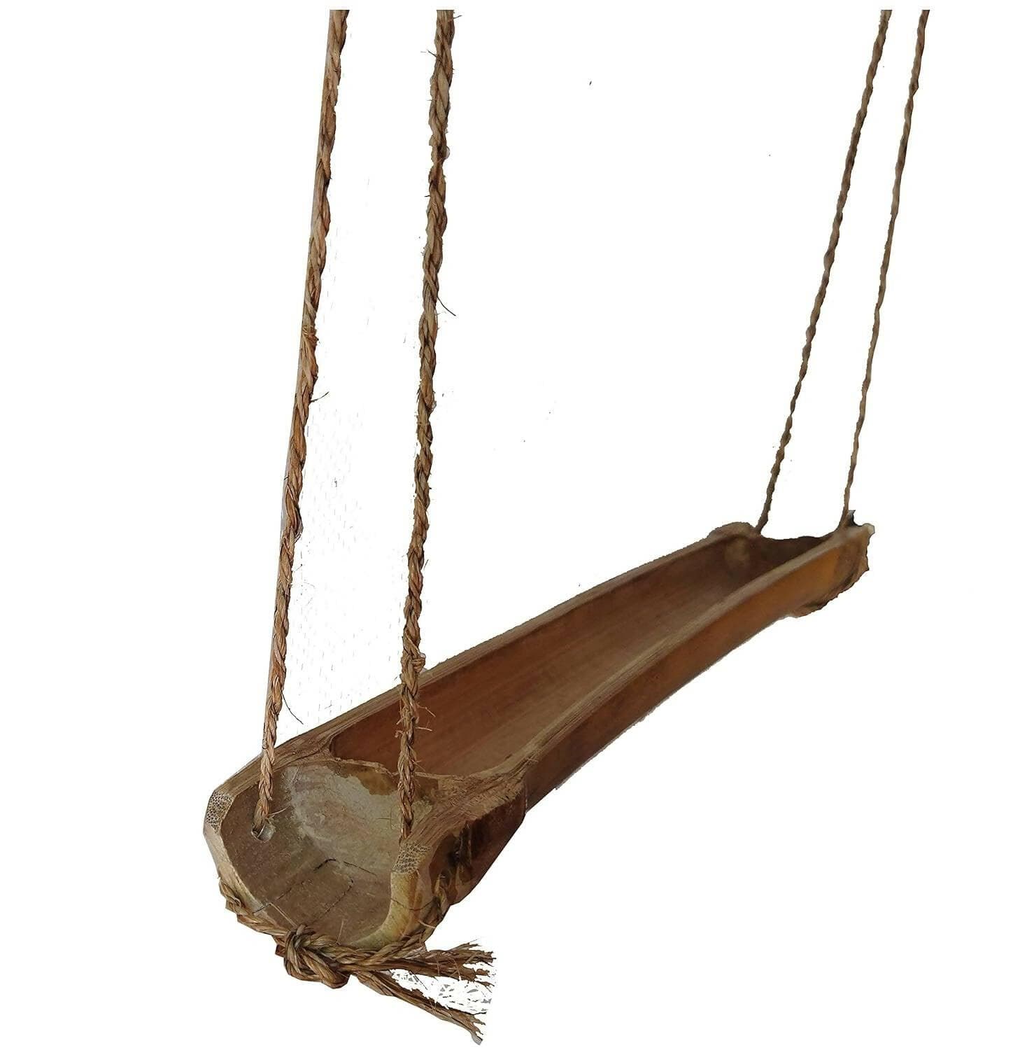 Mats Avenue Bird Feeder Hand Crafted Open Bamboo with Sisal Yarn Hanger and Metal Hooks for Birds (Brown) - HalfPe