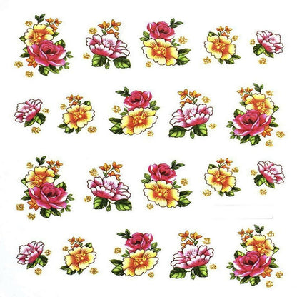 SENECIO Rose Peony Bunch Valentine Love Nail Art Manicure Decals Slide Water Transfer Stickers 1 Sheet - HalfPe