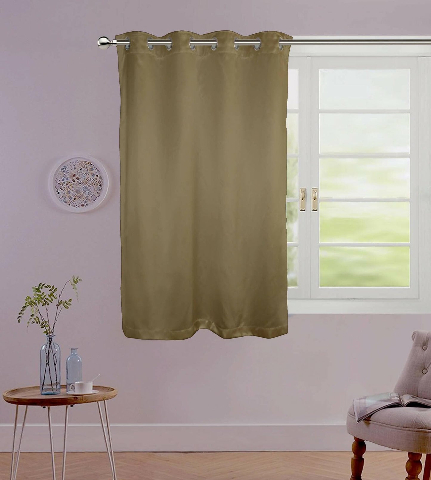 Lushomes Satin Curtains, Brown Satin window curtains, curtains 5 feet, 8 Metal SS Eyelets, 4.5 FT x 5 FT, curtains for window (54 x 60 inches) - HalfPe