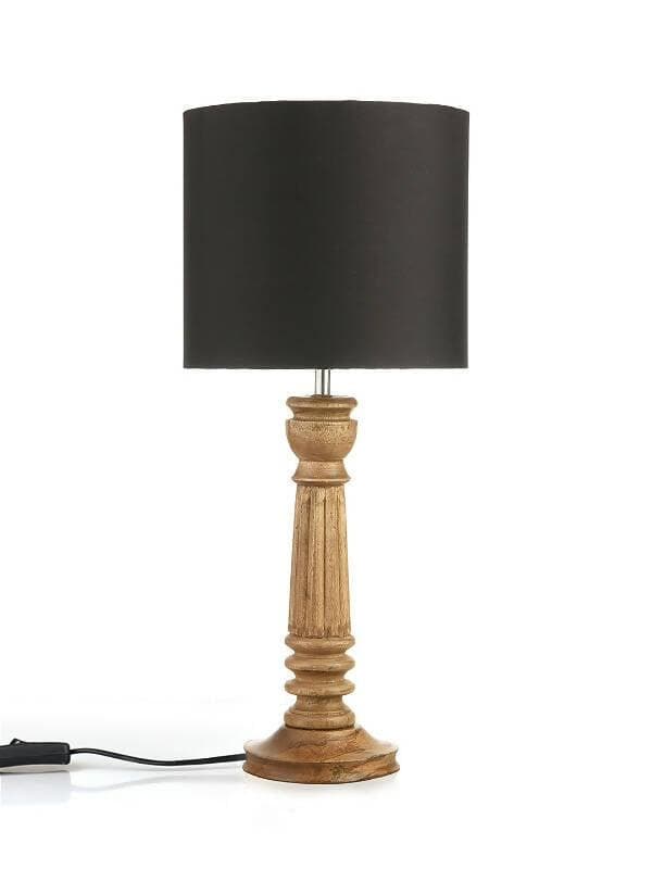 Green Girgit Pillar Brown Lamp With Black Cotton Shade - HalfPe