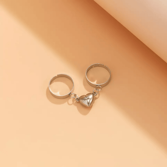 Pinapes Dual Love Heart Alloy Silver Proposal Love Forever Couple Ring for Men and Women - HalfPe