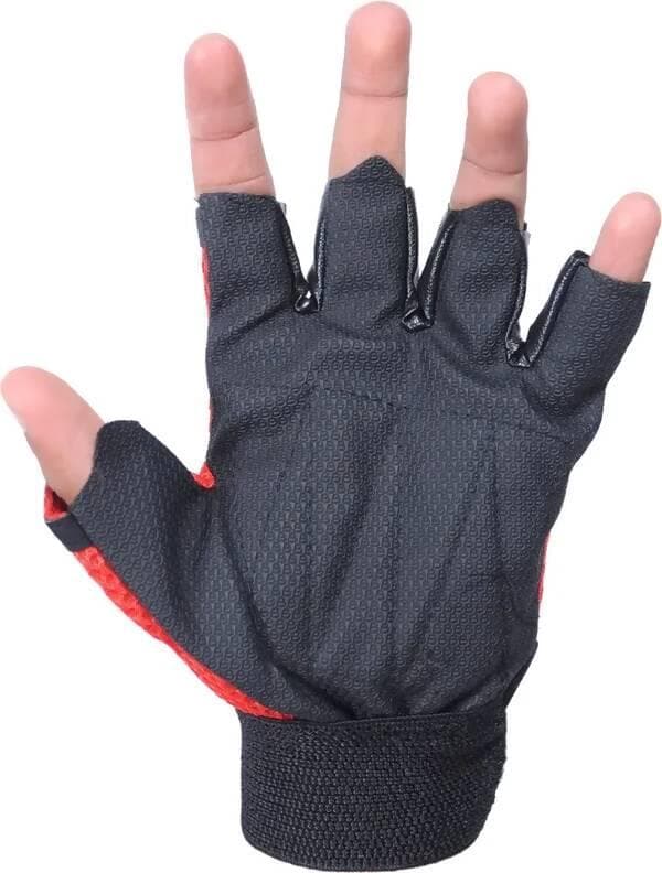 Gloves Military Rubber Hard Knuckle Gloves Fingerless Cycling Gloves (Red)  - HalfPe