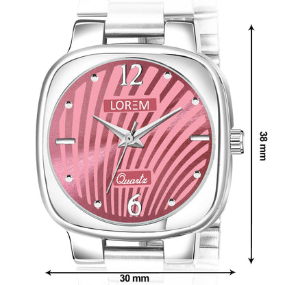 LOREM Pink Abstract Floral Analog Watch For Women LR308 - HalfPe