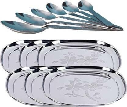 SHINI LIFESTYLE Plates for dining With Spoon Set (Pack of 12) - HalfPe