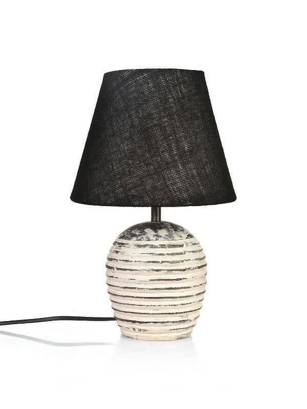 Striped Wooden White Lamp With Black Jute Shade - HalfPe