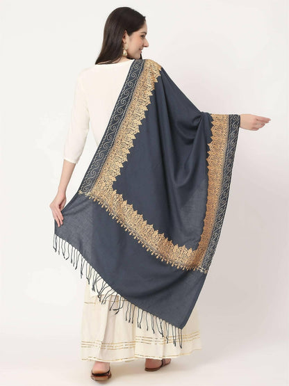 Grey Brown Embroidered Stole for women - HalfPe