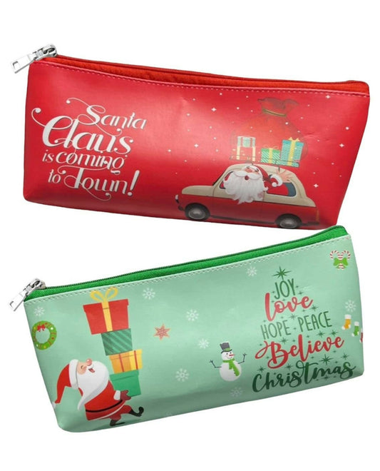 Le Delite Santa Claus Christmas Tree Xmas Theme Zipper Pouch 2 Piece (red & Green) - HalfPe