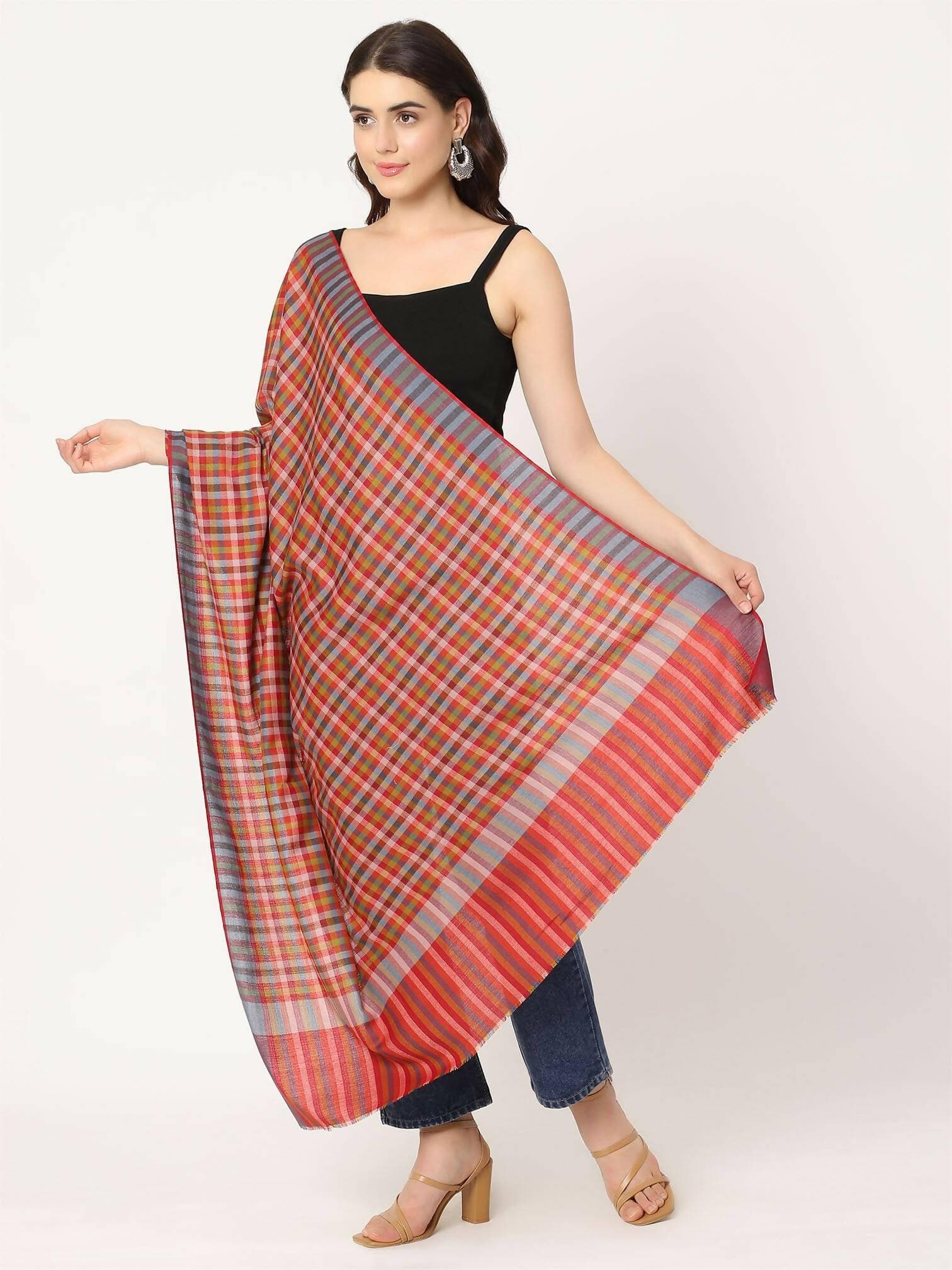 Blue Red Mulicolour Check Shawl for women - HalfPe