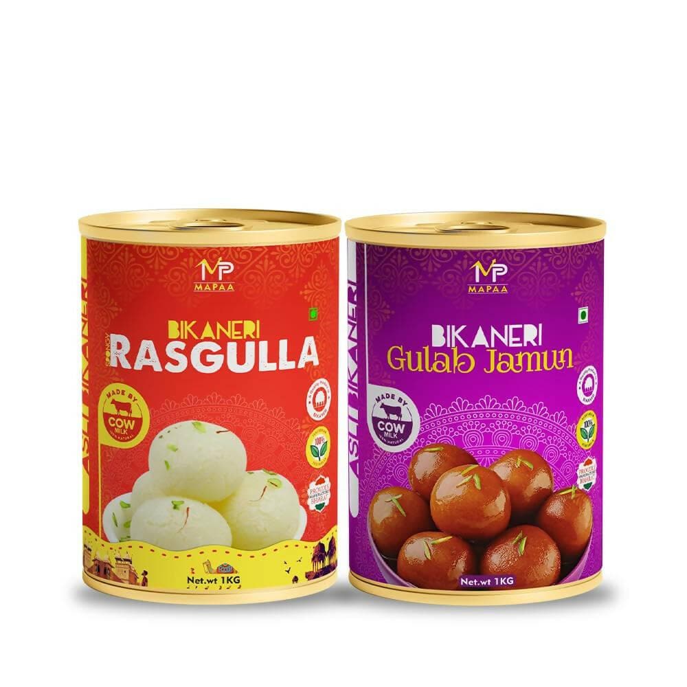 MAPAA's Bikaneri Rasgulla & Premium Desi Ghee Gulab Jamun Mithai Combo (2x1Kg) 2 KG - HalfPe