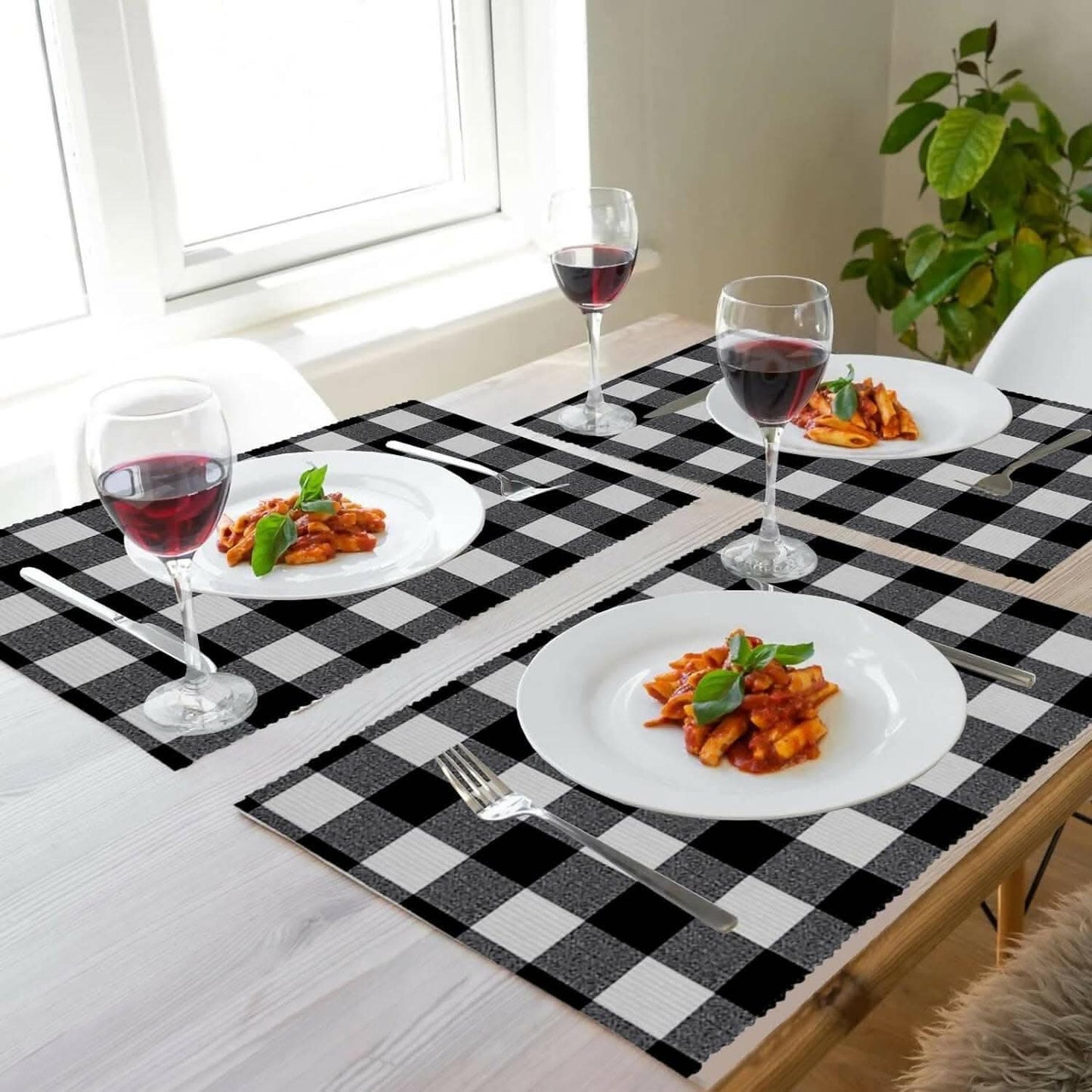 Lushomes Table Mat, Checks Design Dining Table Mat (Pack of 4, 13x18 Inches) - HalfPe