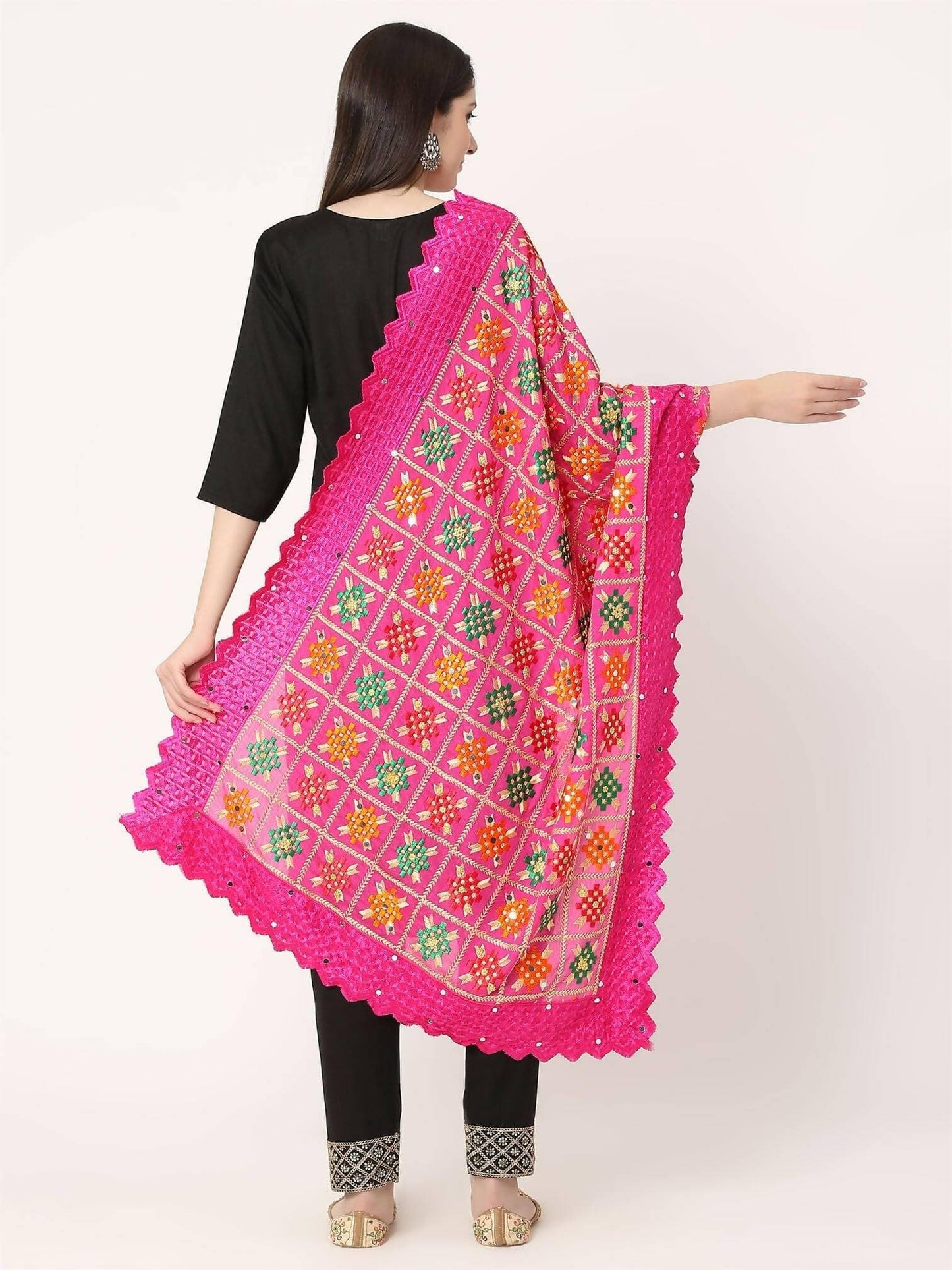 Magenta Multicolour Phulkari Embroidery Lace Border - HalfPe