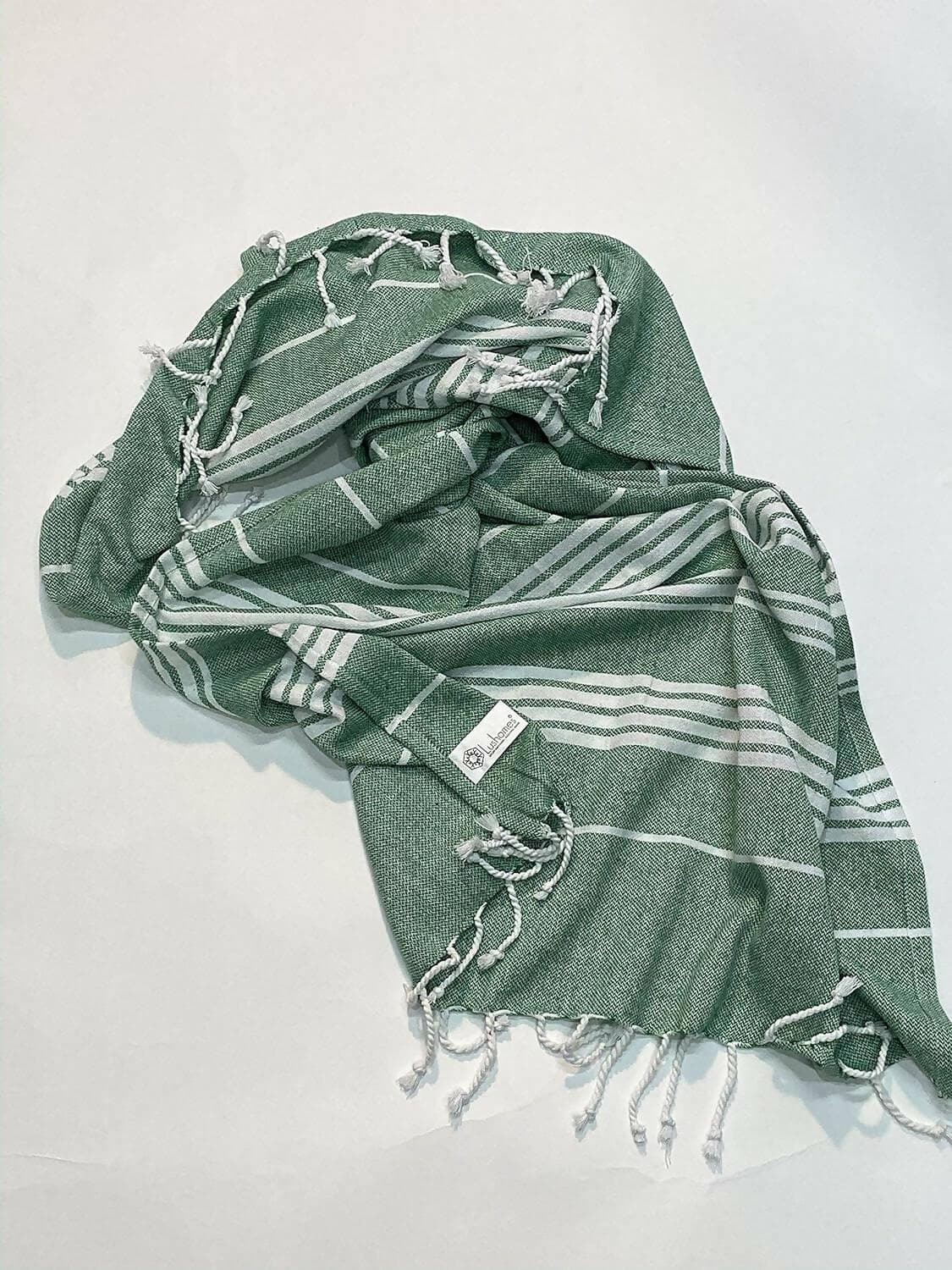 Lushomes Towels for Bath, Hammam Green Beach Fouta Towel Cotton Multipurpose Towel with Fringes, towels for bath, towel set, bath towel for men for women (76 x 152 cms, Single Pc). - HalfPe