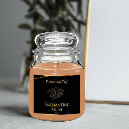 Puremazing scented soy wax candle with oudh fragrance for Aromatheraphy & Home decor (Burning time: 30 hours) - HalfPe