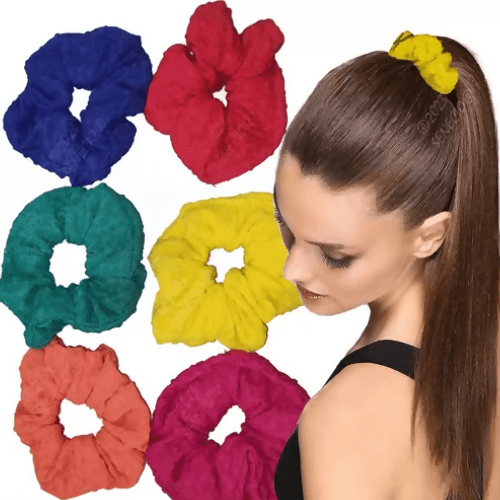 SENECIO Dark English Colors Textured Fabric Ponytail Holder(Pack of 6) - HalfPe