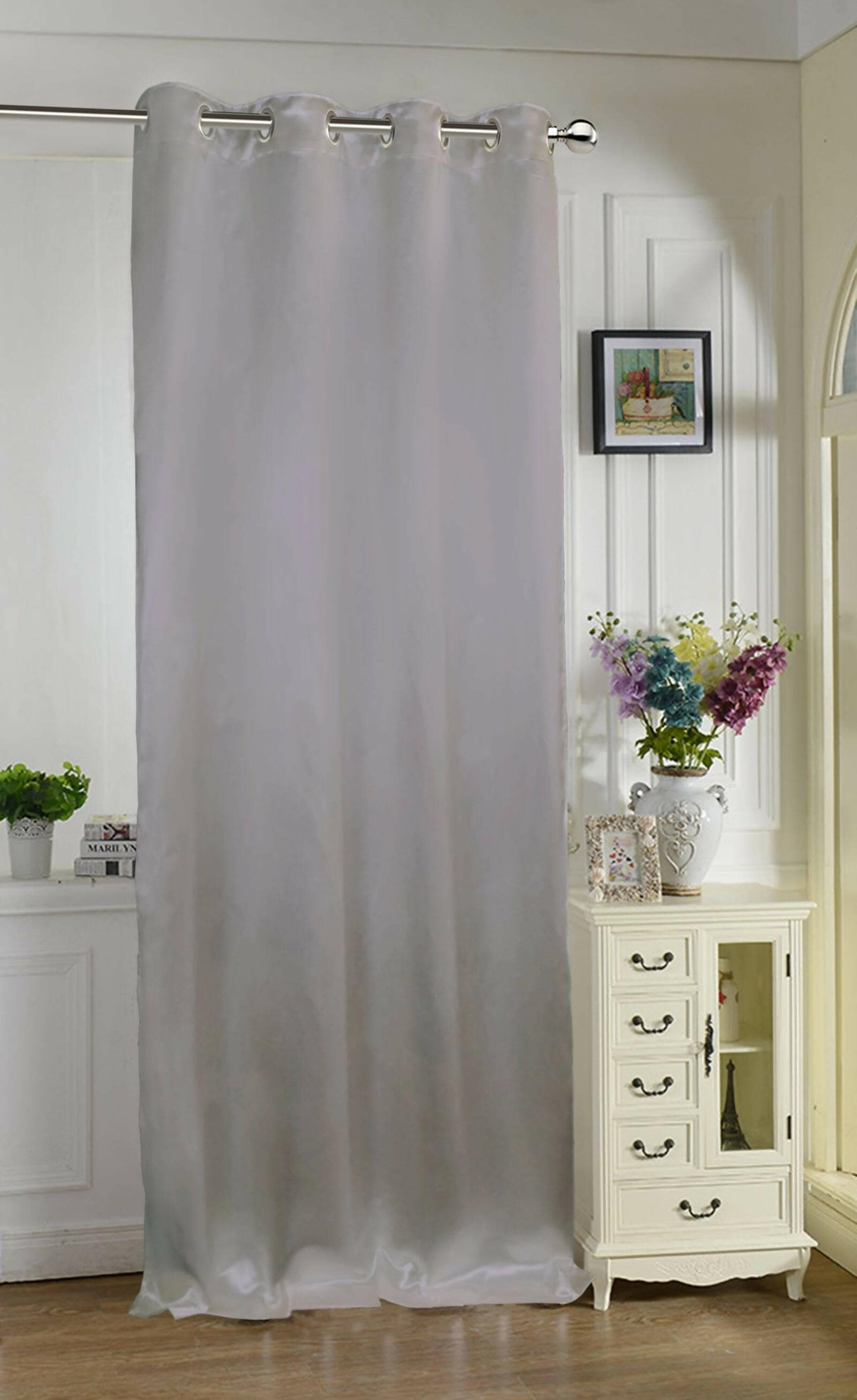 Lushomes Satin Curtains, Grey Satin door curtain, Plain Door Curtain, curtains 9 feet long 8 Metal SS Eyelets, 4.5 FT x 9 FT (54 x 108 inches) - HalfPe