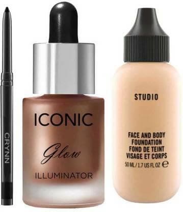 Crynn Smudge Proof Waterproof Rosedale Kajal & Studio Professional Iconic Glow Illuminator Highlighter & Studio Fit Face & body Foundation (3 Items in the set) - HalfPe