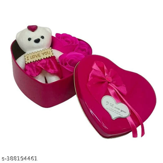 Gift Box for Valentine's Day or Anniversary With Teddy And Rose (Size 12 CM) Pink Color - HalfPe