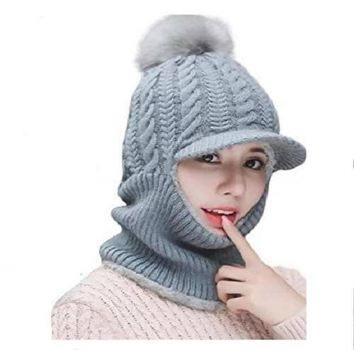 Woven Women And Girls Warm Winter Knitted Hats With Fur Lined - HalfPe