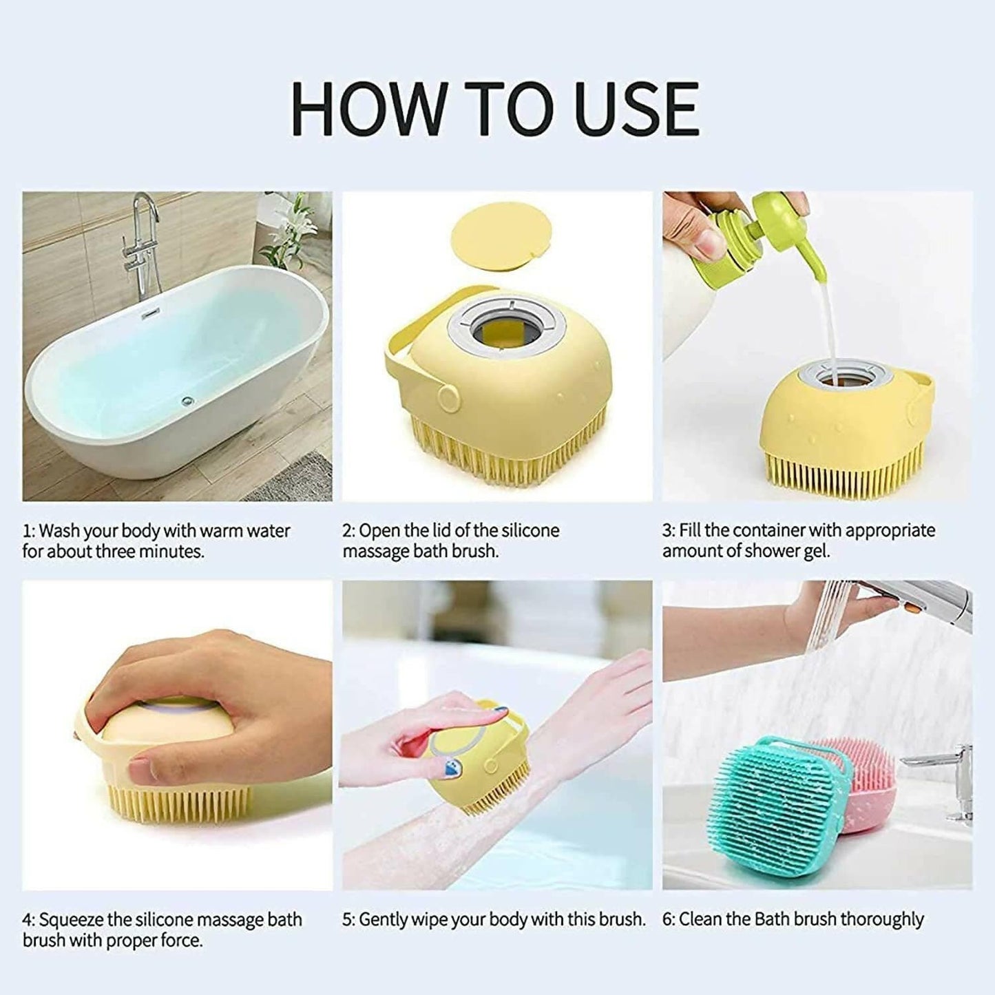 2 Pcs Combo Silicone Soft Bath Body Brush with Shampoo Dispenser Back Scrubber Deep Cleaning Gentle Massage Exfoliation Kids Men Women use in Shower Scrub (Multicolor) - HalfPe