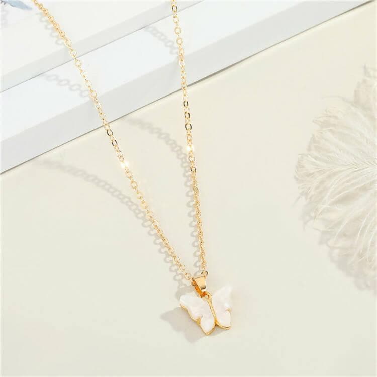 Pinapes Stylish Gold Chain Plated Multi-Color Butterfly Pendant Necklace for Women and Girls (Light Pink, pack of 2) - HalfPe