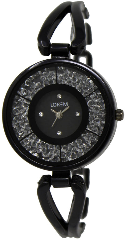 LOREM Black Diamonds Analog Watch For Girls LR211 - HalfPe