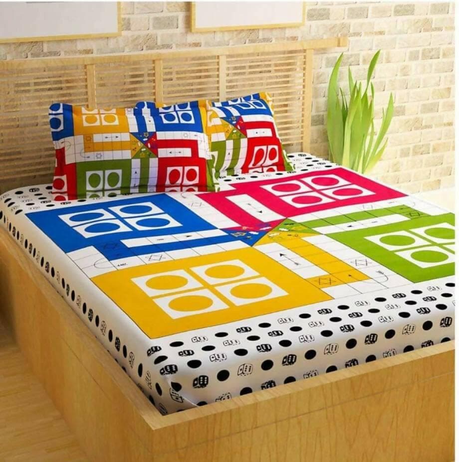 Jaipuri Cotton Ludo Printed Bedsheet With Pillow Covers - HalfPe